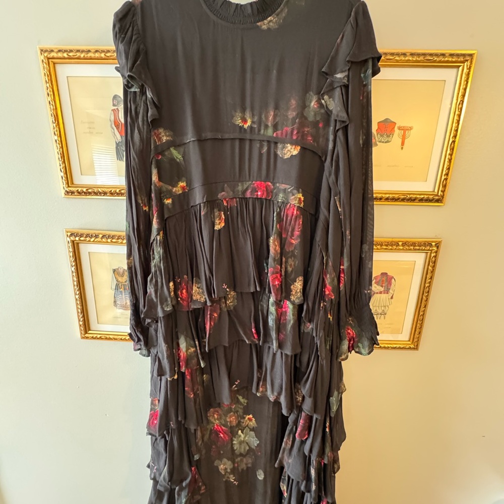 All Saints Black Floral High Low Dress - Picture 6 of 7